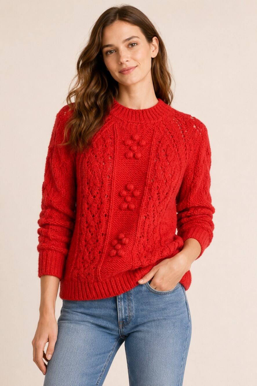 J.Crew Textured Alpaca Blend Pom Pom Cable Knit Sweater – Size Small